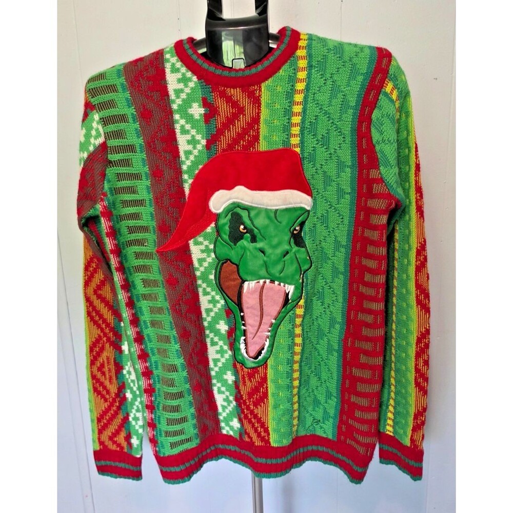 Blizzard Bay Green Red Sweater Dinosaur UGLY Christmas Sweater Small Men Woman